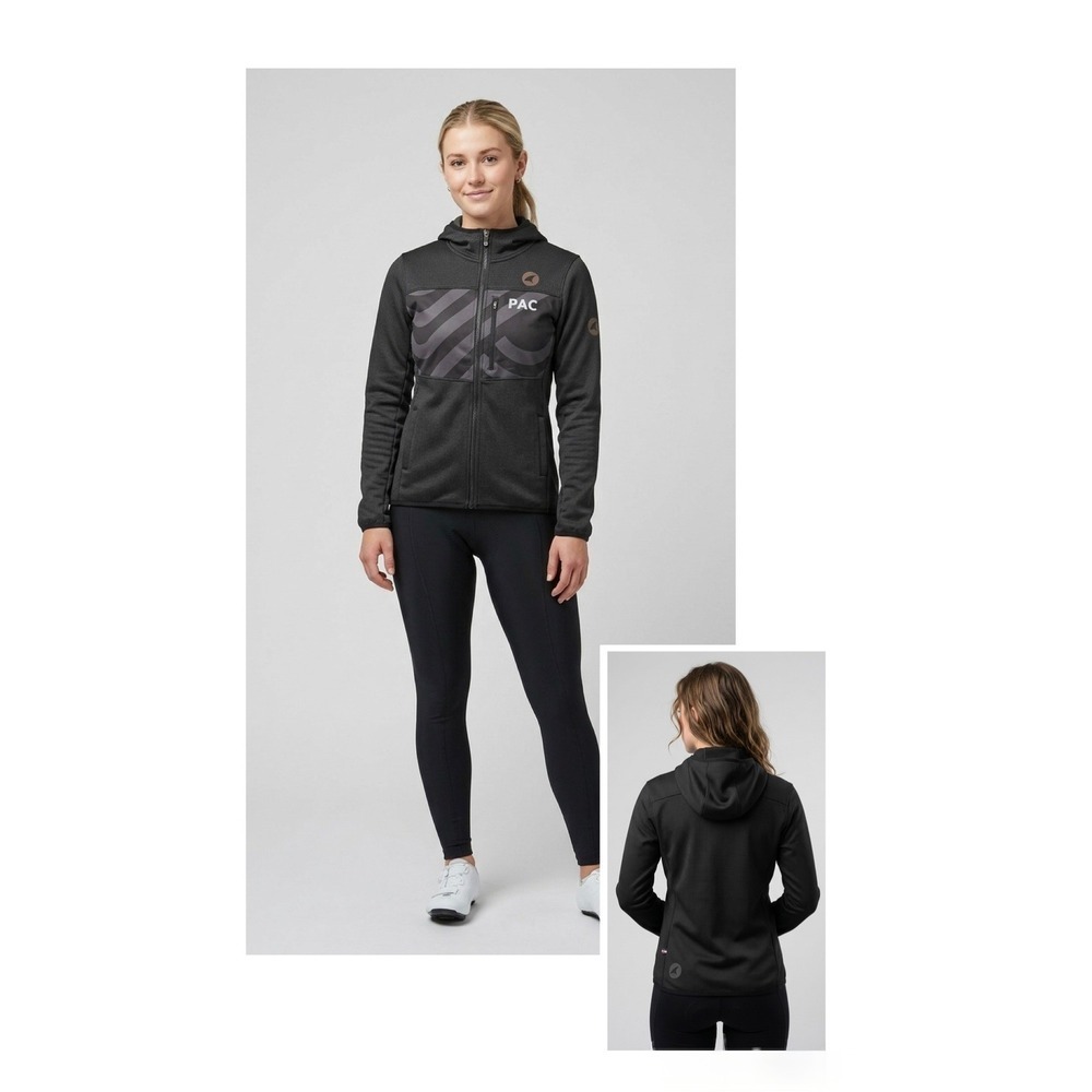 Pactimo PAC Womens Alpine Thermal Hoodie Black Grid Fleece Cycling Jacket Size M